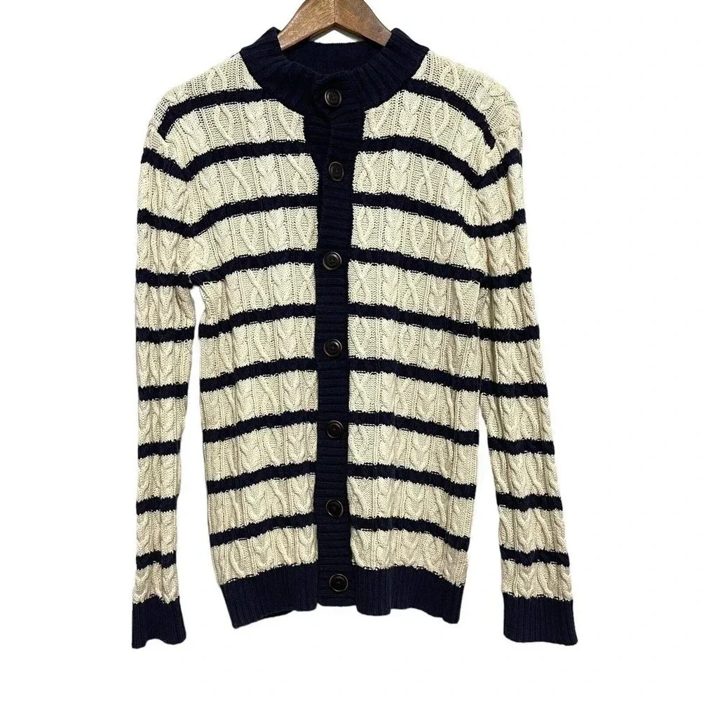 Gymboree Cardigan XL 14 Blue White Striped Cable Knit Button Front Preppy Unisex